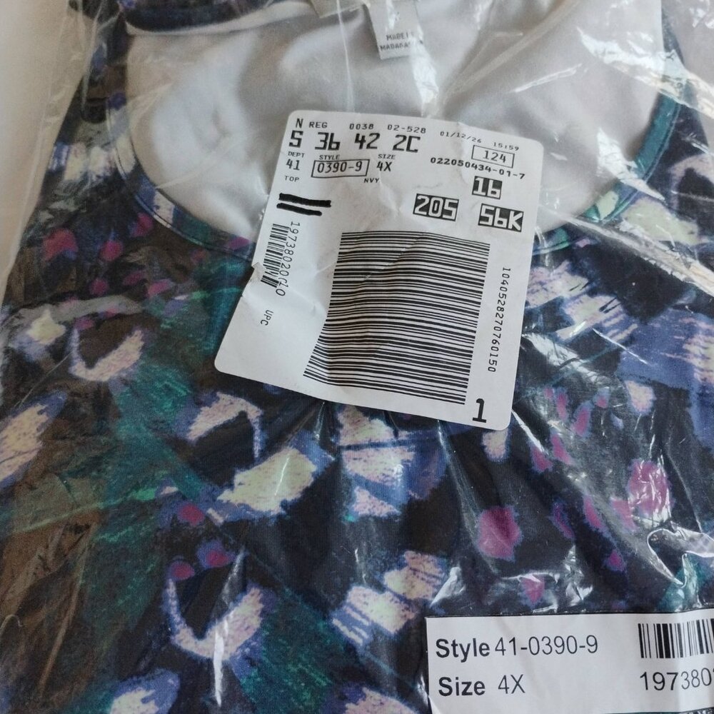 Catherines Blue Print Knit Top /w Crochet Accent 3/4 Bell Slv ScoopNeck 4X-NWT - Picture 6 of 7